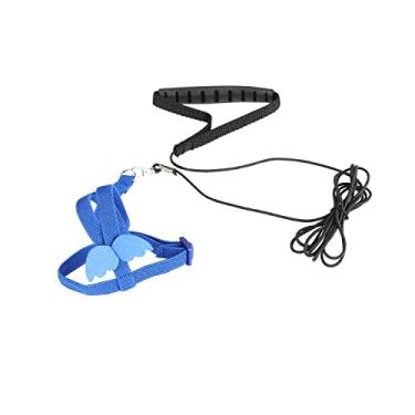 Imagem de Conjunto de arnês e coleira papagaio – corda elástica com arnês ajustável azul, asa fofa, adequado para pássaros de tamanho médio como pequenos periquitos de peito vermelho, caique, mini arara