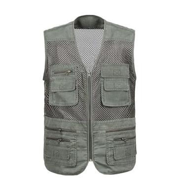 Imagem de Colete De Pesca Fotográfico Sem Mangas Com Zíper E Malha Respirável Com Vários Bolsos Masculino, Colete Militar Caça Ao Ar Livre De Verão, Para Caminhadas, Escaladas, Fotografia(Dark gray,Large)