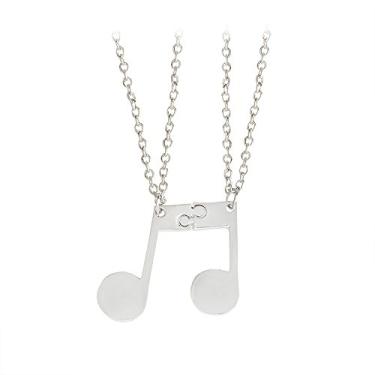 Imagem de Meiligo® Fashion 2 peças Best Friends Friendship Alloy Puzzle Split Music Note Gravado Colar Chaveiro Colar Combinando Note Colar Chaveiro Pingente, Metal