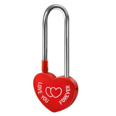 Imagem de Gradleen Cadeado de amor vermelho de 8,89 cm 50 mm, cadeado de coração único, cadeado de alumínio de metal Love-You-Forever para ponte Lovelock, casamento e aniversário (sem chave)