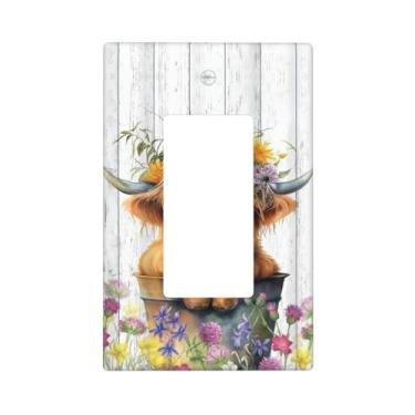 Imagem de Wyehjut Highland Cow 1 Gang Single Rocker Light Switch Cover Decorativo Farmhouse Placa de Parede Placa Elétrica Placa Frontal Rústica Capas Tomadas para Banheiro, Quarto, Sala de Estar
