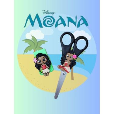 Imagem de Kit escolar Moana tesoura e borracha presente lembrancinha papelaria escola material escolar