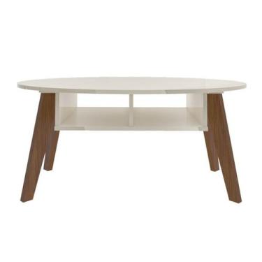 Imagem de Mesa De Centro Tampo Oval 2 Nichos 100 cm Off White Cedro ARLY - Milan