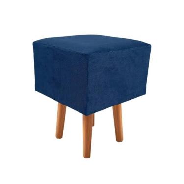 Imagem de Banquetas Puff Retrô Pé Madeira Pinus 35x35 Sued Retangular Banquinho Escrivaninha(Azul)