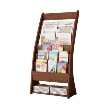 Imagem de Porta-jornais de chão Porta-jornais de escritório, estante de madeira de chão, porta-revistas, materiais promocionais, expositor Porta-revistas de chão(Brown)