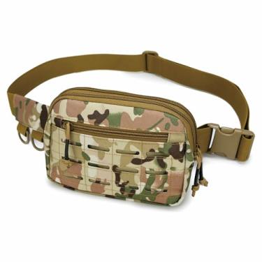 Imagem de Pochete pequena para homens e mulheres, bolsa de cinto estilo militar com sistema MOLLE, resistente à água e alça ajustável para corrida, caminhada, festivais, academia, Camuflagem, Small, Tático