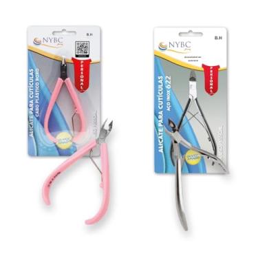 Imagem de Kit 2 Alicates Cutícula Inox Mola Dupla + Cabo Rosa NYBC