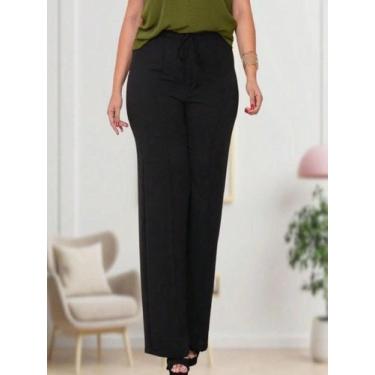 Imagem de Calça Pantalona Plus Size Feminina Elástico Na Cintura Com Bolso Cintu