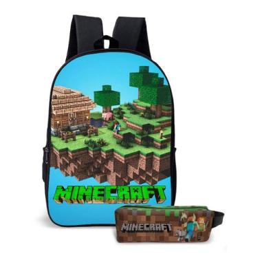 Imagem de Kit Mochila Com Estojo Escolar Infantil Game Estilo Blocos Para Menino