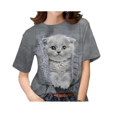 Imagem de Camiseta Feminina Plus Size com Estampa 3D de Gato Kawaii - Estilo Har