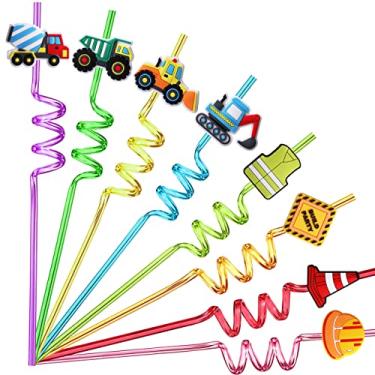 Imagem de 24 Construction Party Favors Straws, Construction Birthday Party Supplies, Excavator Bulldozer Blender Truck for Construction Theme Birthday Party Supplies with 2 Cleaning Brushes
