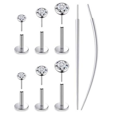 Imagem de Lsnevsie 20G 18G 16G Push In Astm F136 Titanium Nose Ring Studs Flat Back Studs Brincos G23 Titanium Tragus Helix Conch Cartilagem Brincos Piercing Joias para Mulheres Homens Rosa Claro CZ, 16G-6/7
