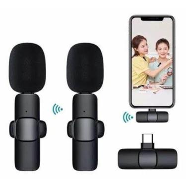 Imagem de Microfone Lapela sem fio Duplo p/ Celular Profissional Tipo C - Microf