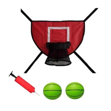 Imagem de Dynwave Mini trampolim, cesta de basquete leve, acessório de trampolim para áreas externas de fácil instalação para todas as idades, suporte de basquete, Vermelho