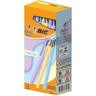 Imagem de BIC, Caneta Escrita Média Retrátil, 4 Cores Clássicas, Corpo Pastel, 12 Unidades