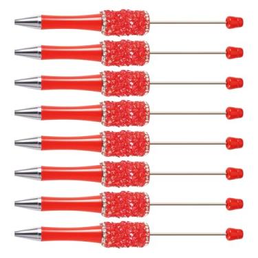Imagem de Spritewelry Canetas de strass com contas de cristal cintilante, 10 peças de plástico faça você mesmo, caneta esferográfica de tinta preta para decoração de caneta, escritório, escola, vermelho