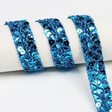 Imagem de 12 jardas - Acabamento de fita de lantejoulas azul lago, medindo 22 mm (0,86 polegadas) de largura. Ideal para projetos de costura, artesanato DIY, fantasia e decoração de casa. (azul lago)