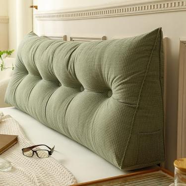 Imagem de TESICA Travesseiro de cabeceira de dormitório, descanso de cama completo, almofada triangular para sentar na cama, suporte de posicionamento do encosto, travesseiro longo para sofá-cama, verde claro