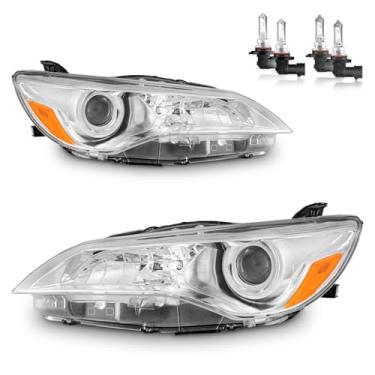 Imagem de Vizotae Conjunto de faróis para Toyota Camry 2015-2017 apenas substituição de farol de halogênio Sedan de 4 portas, farol alto/baixo com lâmpadas, lado do motorista e do passageiro