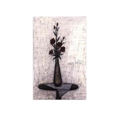 Imagem de Bernaard Bufffet Pinturas famosas decoração-Rosas em vaso-Abstrato Impressão Lona para Sala de Estar 30x50cm12x20in Sem Moldura