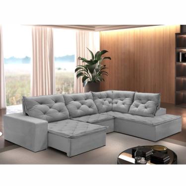 Imagem de Sofá De Canto Com Chaise 5 Lugares M136 Veludo/Cinza