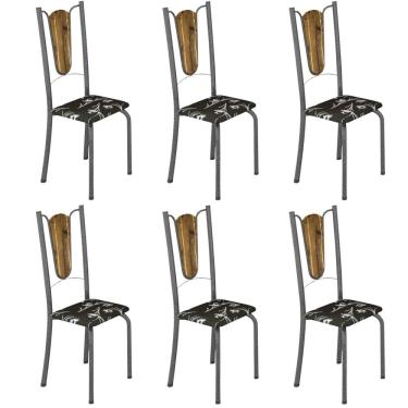 Imagem de Kit 6 Cadeiras Tubulares Júlia Soma Móveis Prata/preto Floral