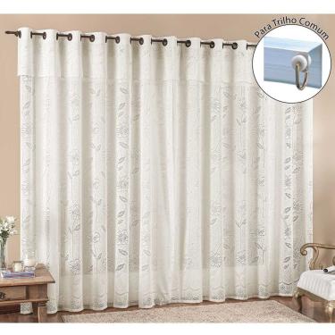 Imagem de Cortina Luna 2 Metros Para Trilho Comum Palha Renda Floral Sala Ou Quarto