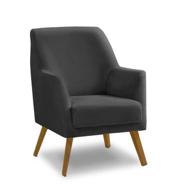 Imagem de Poltrona Decorativa Retrô Recepção Magali Lisa Veludo Cinza Grafite Lansofbr