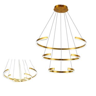 Imagem de Luminaria Pendente Lustre Arco Aneis Perfil 94w Dourado Ajustavel Casa Sala De Estar Cozinha Restaur