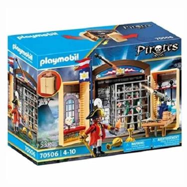 Imagem de Playmobil Pirata -Maleta Cenario Box Aventura Piratas C/ Canhão – 53 peças