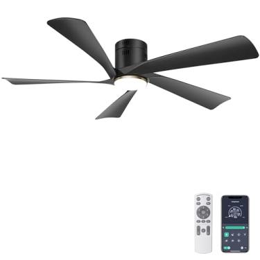 Imagem de Ohniyou Ventilador De Teto Perfil Baixo 52" Com Luzes, Controle Remoto E Aplicativo, Ventiladores Internos Externos Embutidos Modernos, Reguláveis, Motor Cc Silencioso, Reversível, Preto