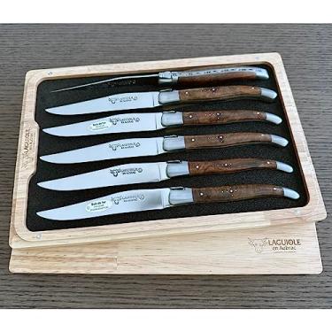 Imagem de LAGUIOLE EN AUBRAC L Conjunto De 6 Facas Para Carne Aço Inoxidável Luxo Totalmente Forjadas, Com Cabo Madeira Ferro Do Deserto, Reforços Escovados