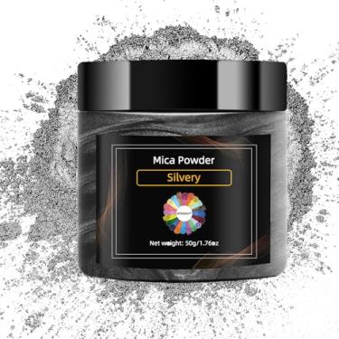 Imagem de NTWJNJY Pó De Mica Prateada Para Resina Epóxi, Brilho Natural, Tinta Spray Colorir Carros, Velas, Sabonete, Sombra Os Olhos, Labial, Esmalte (50 G/1,7 Oz)