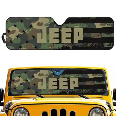 Imagem de Pirexcny Para-brisas com bandeira de camuflagem para Wrangler Rubicon Sahara TJ JK JKU 2 e 4 portas 2007-2023 protetor de viseira bloqueia os raios UV e mantém o veículo fresco