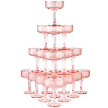 Imagem de DORONAN Pacote com 20 taças de champanhe de plástico, taças de champanhe de 200 ml, copos de coquetel de plástico inquebráveis, copos de martini de acrílico para bar de festa de aniversário de