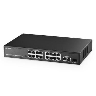 Imagem de Switch POE Binardat 19 portas 16 POE+ 1000 Mbps com 2 uplink