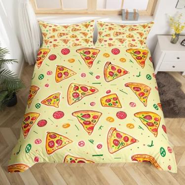 Imagem de Conjunto de capa de edredom tamanho solteiro, temática de fast food, decoração de quarto de crianças, meninos, meninas, comida deliciosa, arte abstrata, 2 peças, capa de edredom de sobremesa, pizza, 1