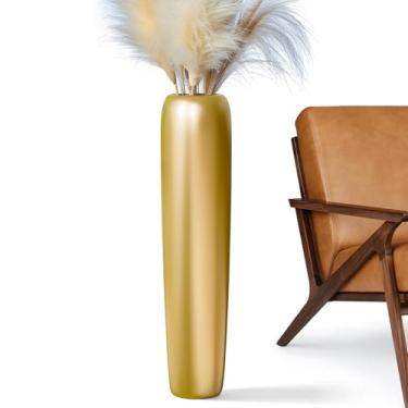 Imagem de Rocendlor Vaso dourado de 69,8 cm para decoração de casa - Vaso de chão alto para sala de estar, quarto, escritório - Vasos altos minimalistas elegantes para hastes grandes secas, grama dos pampas