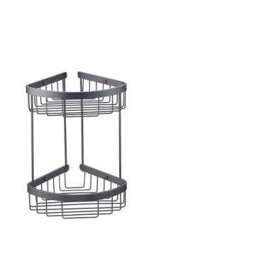 Imagem de Conjunto de banheiro cinza - Toalheiro com prateleira de vidro e suporte de papel higiênico - Solução de armazenamento de canto que economiza espaço, prateleira de canto duplo