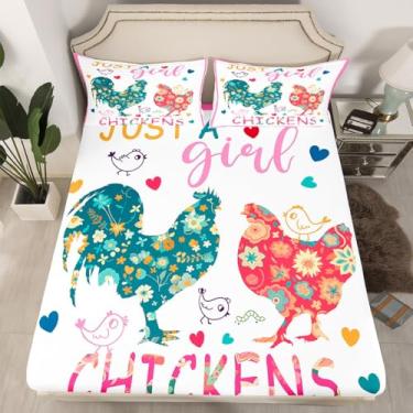 Imagem de Erosebridal Jogo de lençol casal com estampa floral de galinha, fazenda, rústica, para meninos e meninas