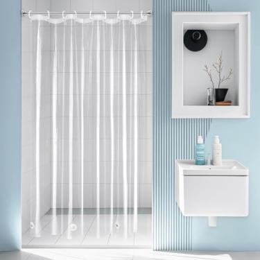 Imagem de EurCross Cortina de chuveiro transparente extra longa Stall 137 x 213 cm de comprimento com 5 ímãs, cortina de chuveiro de plástico transparente PEVA premium 9G para box de chuveiro, 9 furos com