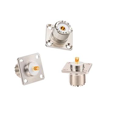 Imagem de MOOKEERF SO 239 Conectores SO239 UHF fêmea RF Coaxial SO239 Painel de flange de 4 furos Adaptador de montagem em chassi Copo de solda SO-239 Conector de anteparo 3 peças para plugue macho PL259