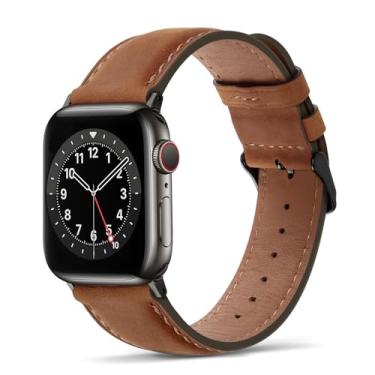 Imagem de Tasikar Pulseiras de substituição masculinas de couro genuíno compatíveis com Apple Watch Ultra 2 Ultra SE 2 SE séries 9 8 7 6 5 4 3 2 1, marrom claro