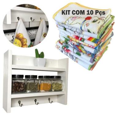 Imagem de KIT Pano de Prato + Suporte De Tempero MDF Com Gancho Pra Cozinha Orga