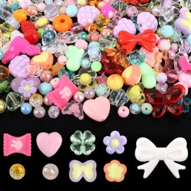 Imagem de 150 peças de contas pastel acrílicas para fazer joias, laço colorido Kalolary borboleta flor kawaii plástico doce coração fofo macaroon contas estéticas para pulseira, colar, suprimentos DIY