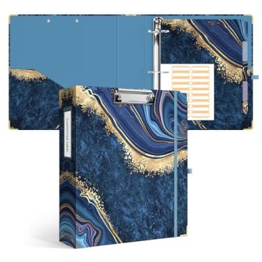 Imagem de Ospelelf Fichário com 3 argolas de 5 cm, fichário fofo para tamanho carta (28 cm x 21,5 cm) com 5 divisórias de abas, etiquetas de pasta de arquivo e pranchetas de perfil baixo, fichário de mármore azul para material escolar e material de escritório