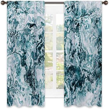 Imagem de Cortinas blecaute de mármore – Cortinas de quarto e sala de estar com isolamento térmico, economia de energia e redução de ruído, L 132 x C 182 cm verde jade azul-petróleo branco