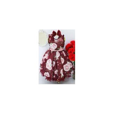 Imagem de Vestido Infantil Festa Luxo Floral Marsala Casamento Daminha E Tiara -