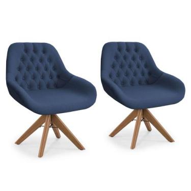 Imagem de Conjunto 2 Poltrona Base Giratória Madeira Capitonê Pandora - Zari Dec