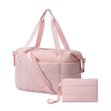 Imagem de JUNGYOON Bolsa de ginástica para mulheres – Bolsas leves para o fim de semana com bolsa de higiene pessoal, bolsa de viagem acolchoada, rosa, One Size, Moderna e leve